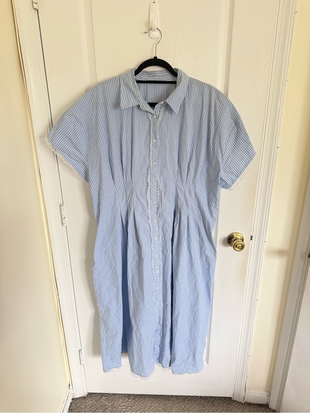 J. Crew Wren Lace Trim Striped Shirt Dress - Picture 8 of 9